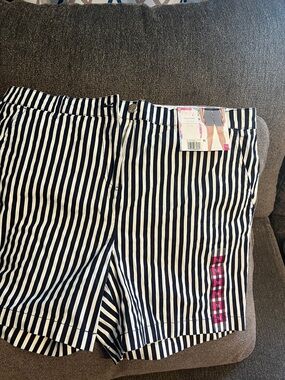 Striped Flat Front Men’s Shorts - Navy & White